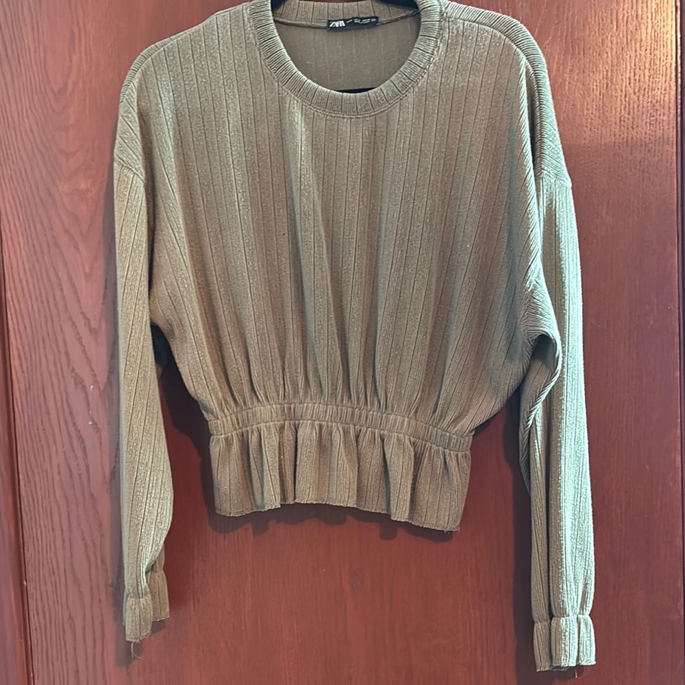 Zara Olive Green Ribbed Women's Top